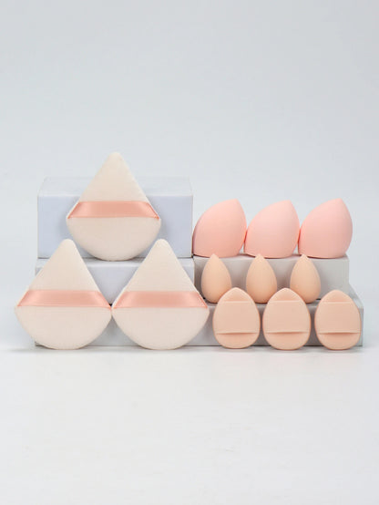12-Piece Makeup Sponge and Powder Puff Set with Mini Air Cushion Puff and Beauty Egg References, 18 Color and Style Labels for Adult Cosmetic Application