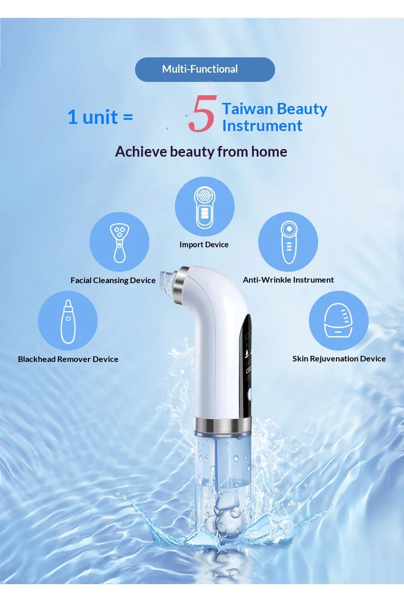 Pore Vacuum Facial Device in Ivory with Electric Micro Bubble Cleanser and USB Recharge References for Instruction-Guided Adult Personal Beauty Routines