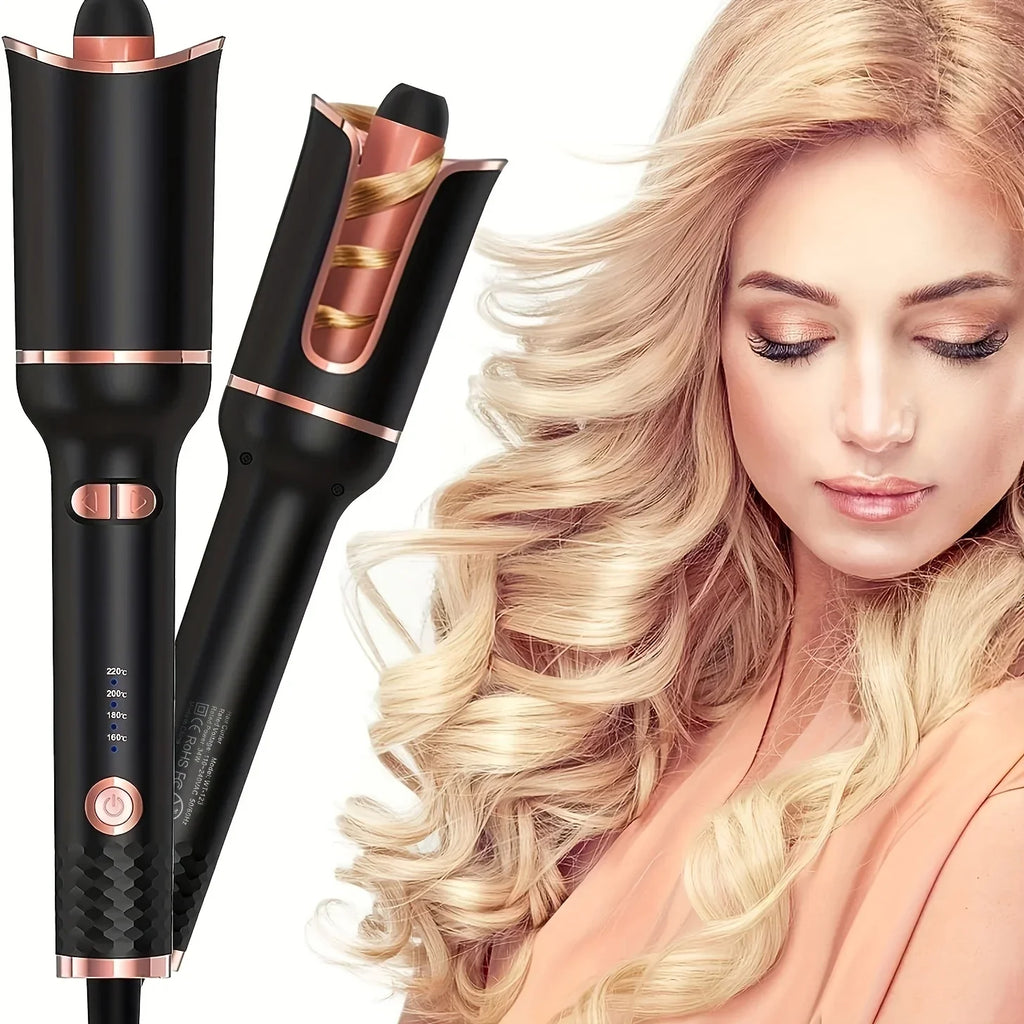 Auto-Rotating Ceramic Curling Iron by TINSOL, 34W Plug-In Hair Styler with Three Heat Settings, Tourmaline Ceramic Heating Surface and 2-Meter Cord