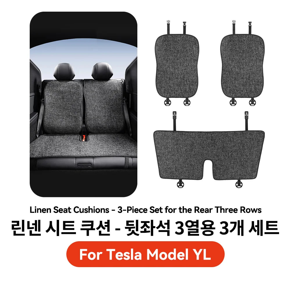 Car Seat Cushion Pads Listed for 2026 Tesla Model YL Six-Seat Layout, YZ Mesh Composite Fabric with Linen and Ice Silk References, Row-Specific Pack Options