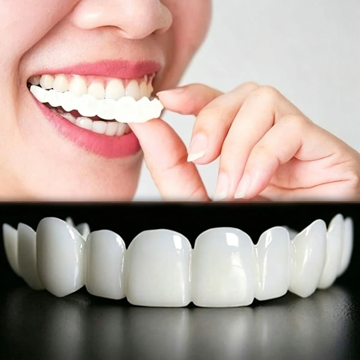 Adjustable Snap-On Teeth Kit with One-, Three- or Five-Box Option Labels for Cosmetic Appearance Consideration, with Dental Suitability and Fit Requiring Review