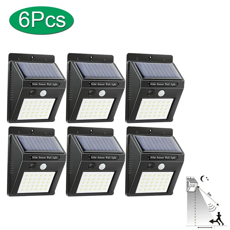 Outdoor Solar Wall Light Options for Garden Fences, Courtyards and Exterior Walls, with Listed 6-LED Non-Sensor and 30-LED PIR Motion Sensor Designs
