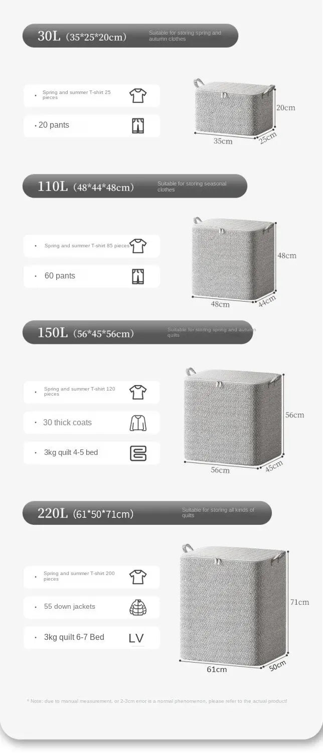 Non-Woven Quilt Storage Bag with Zipper Closure, Single Closet Organizer in 30L, 110L, 150L or 220L Options for Bedding, Clothing and Household Toys