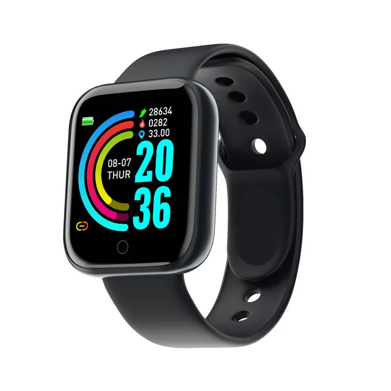 Y68 Smart Watch with Original Box for Men and Women, Gray, Black, White or Pink Wearable with Listed Sleep Monitoring and Heart Rate Functions for Compatible iOS and Android Phones