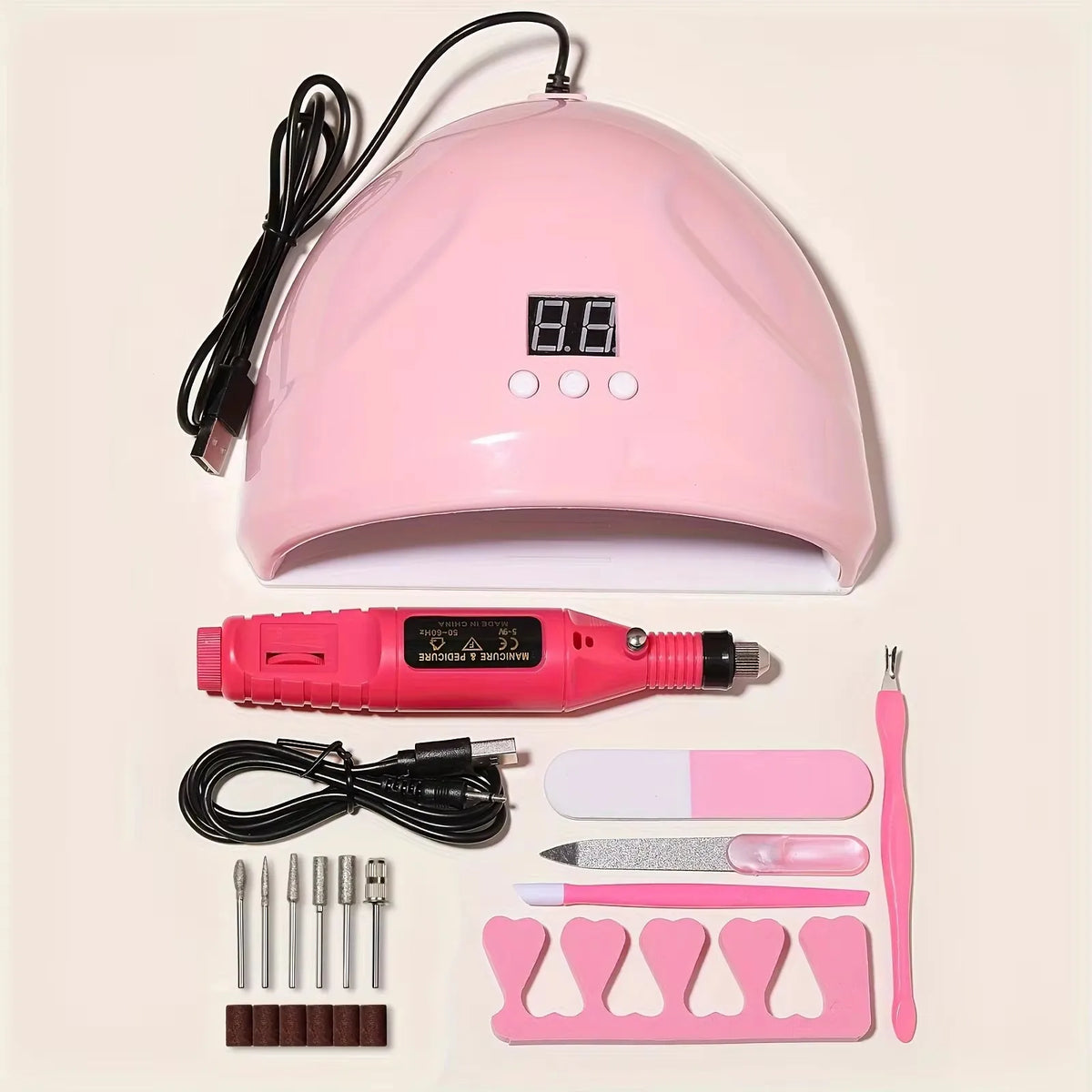 LINMANDA USB Nail Drill and Lamp Kit with Electric Polish File and UV LED Curing References, Seven Numbered Set Options for Adult Gel and Acrylic Nail Art