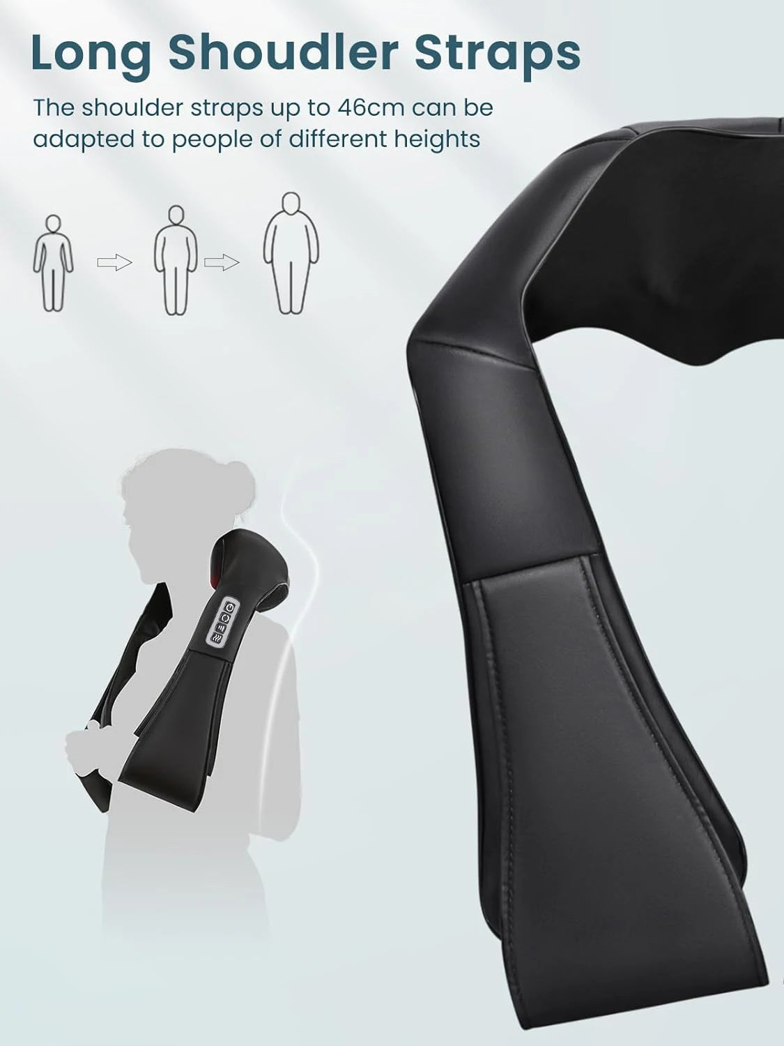U-Shape Neck and Shoulder Massager with Heat and Reversible Shiatsu-Style Kneading, Four-Button Black or Black Gray Styles with US or EU Plug Options for Adult Relaxation
