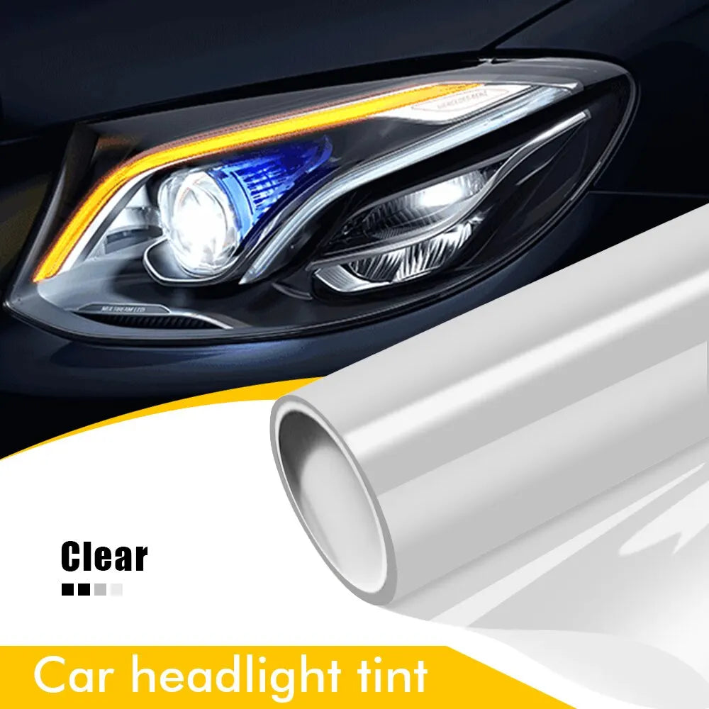 Car Headlight Tint Film with Self-Adhesive Vinyl Backing, 50cm x 200cm Sheet in Matte Black, Light Black, Deep Black or Transparent for Lamp Styling Projects