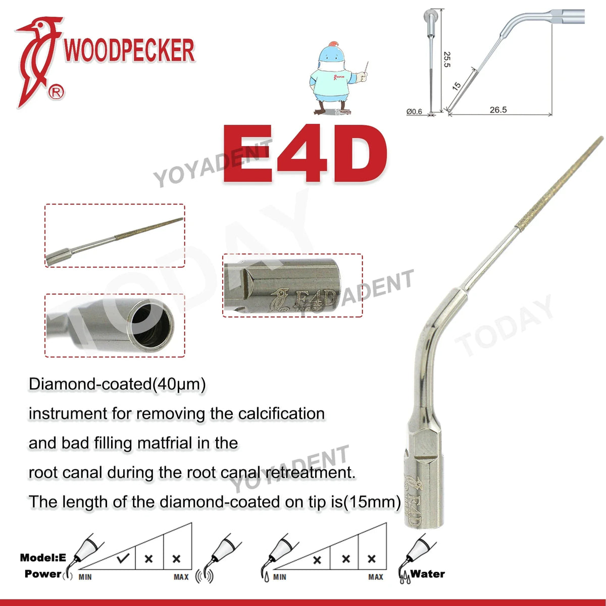 Ultrasonic Scaler Handpiece and Tip Options by Woodpecker, HW-5L LED Handpiece or P, E and G Series Tips for Compatible Dental Equipment