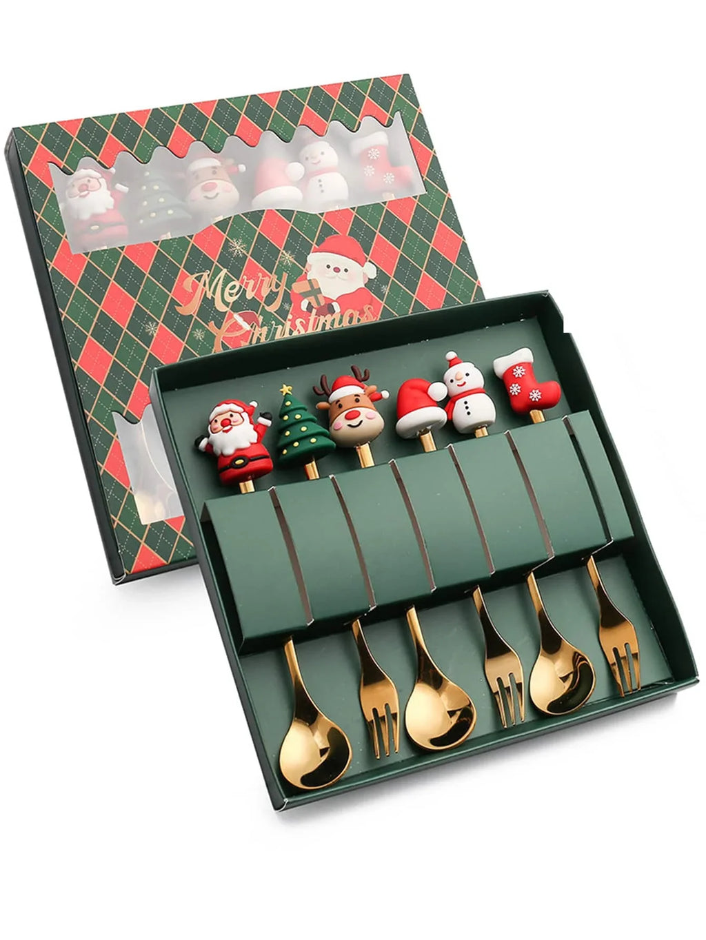 Christmas Spoons and Forks Set in Stainless Steel with 2, 4 or 6-Piece Spoon-Only and Mixed Options for Festive Coffee, Tea, Dessert Tables and Holiday Gifts