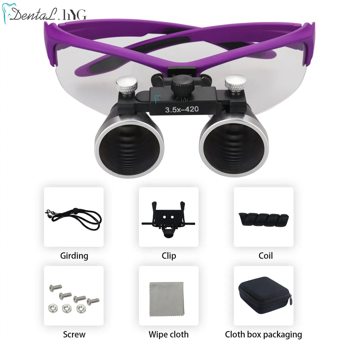 Binocular Dental Loupes with 2.5X or 3.5X Magnification and 420mm Working Distance, Six Color Options with Listed Fabric Bag for Professional Use