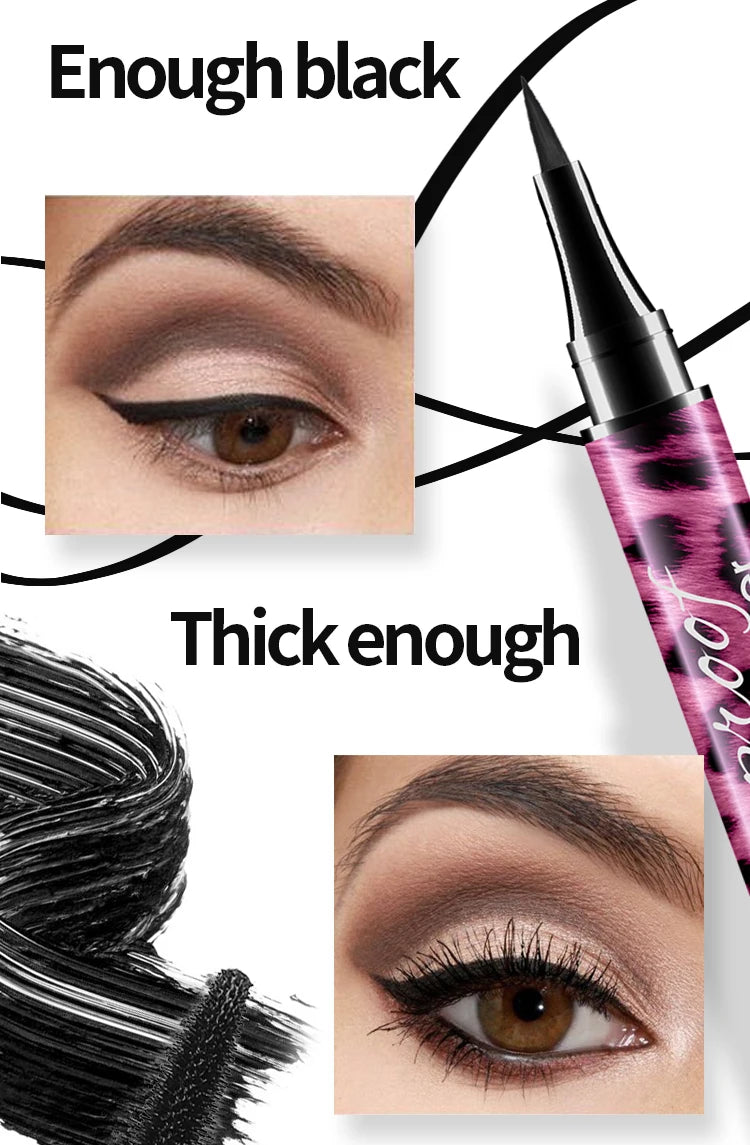 Eyeliner and Mascara Set by YANQINA with Eyebrow Pencil, Liquid Eye Liner and Volumizing Curl-Look Mascara for Everyday and Evening Makeup