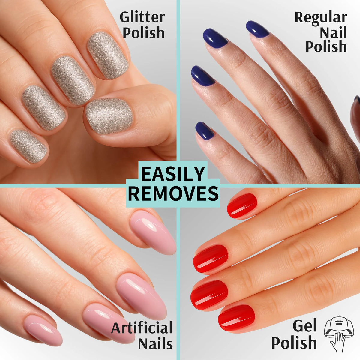 Acetone Nail Polish Remover with Listed 100% Acetone Formula for Compatible Gel, Dip Powder and Acrylic Nail Removal, Adult Home and Salon Manicure Supplies