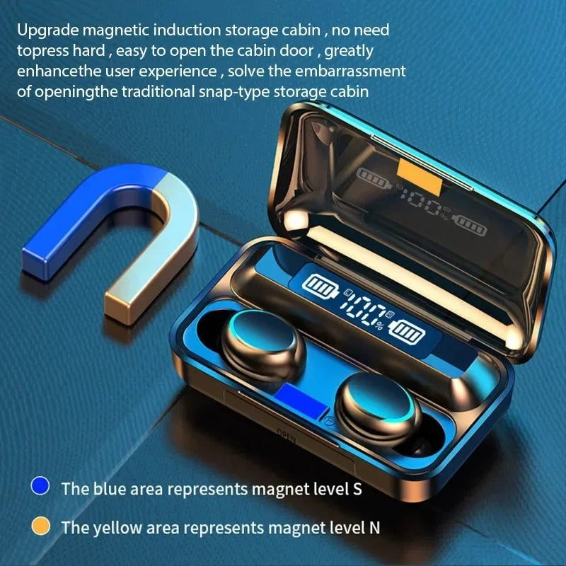 F9 Wireless Earbuds with LED Display, Black TWS Bluetooth Stereo Earphones for Compatible Devices, Personal Audio and Everyday Listening at Home or on the Go