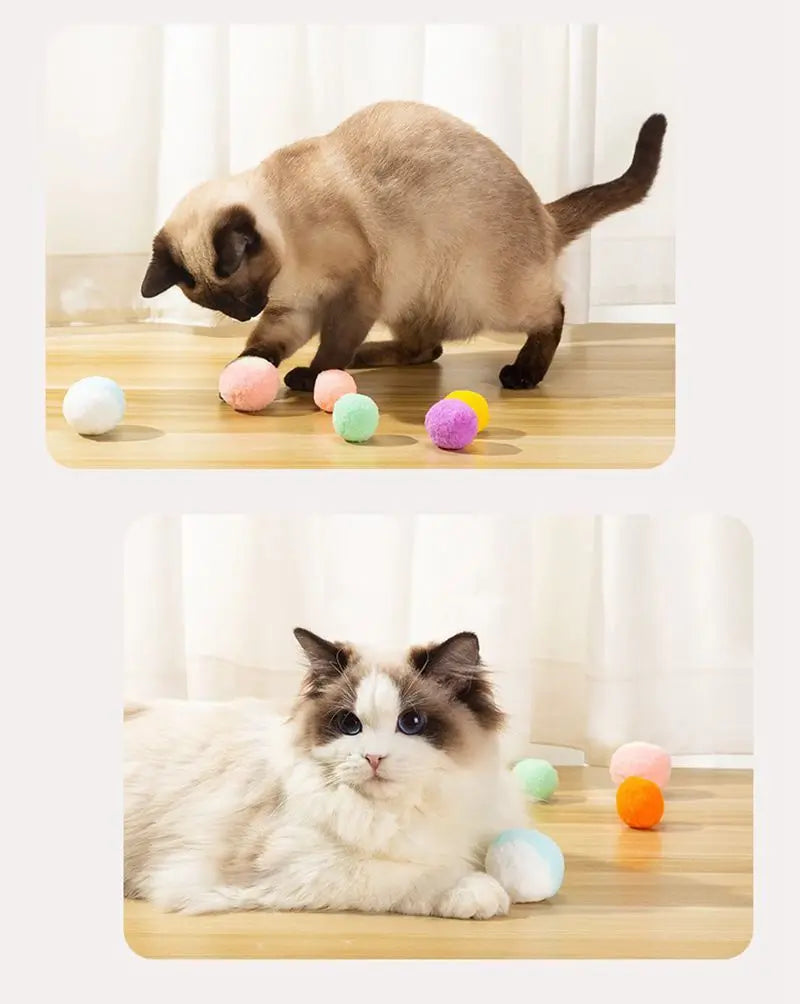 Cat Pom Pom Balls in Colorful Polyester, Listed 3 cm Plush Puff Toys for Supervised Indoor Chase and Batting Play, 20 to 500 Piece Pack Options