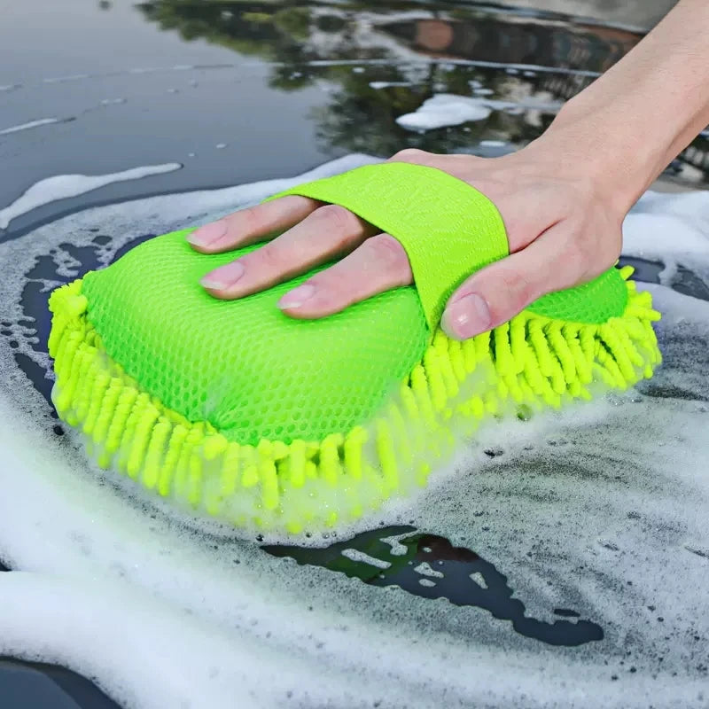 Green Microfiber Car Wash Sponge for Manual Vehicle Cleaning, Everyday Auto Care and Exterior Detailing Preparation, At-Home Car Washing Accessory