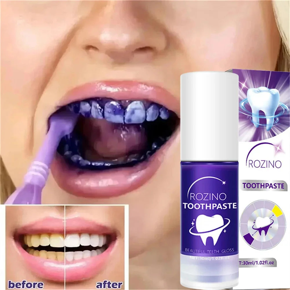 V34 Purple Toothpaste Serum with Color-Correcting Concept, 1-Piece, 2-Piece or Seven-Piece Box Options for Label-Guided Adult Oral Care Routines