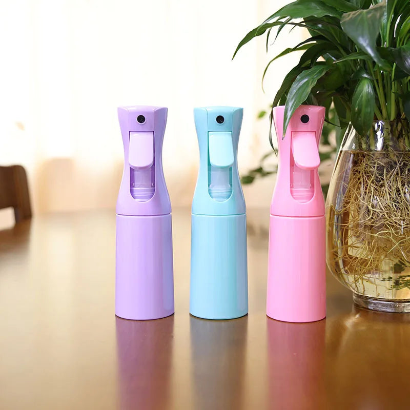 Continuous Spray Bottle with Refillable Fine Mist Design, 200ml, 300ml and 500ml Size Labels and Ten Color Options for Hair Styling, Salon and Garden Routines