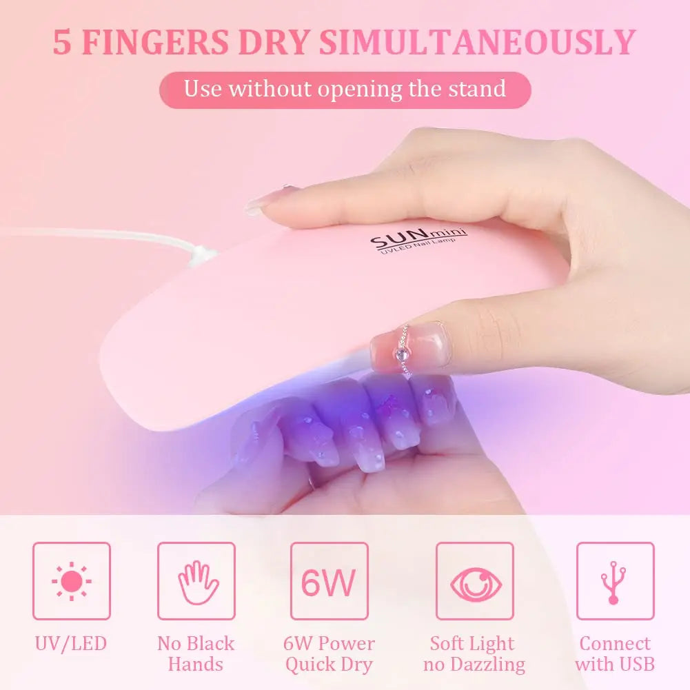 Mini UV LED Nail Lamp by LINMANDA, Portable 6W USB Gel Polish Curing Light with 45s and 60s Timer Settings in Pink and White Option Labels