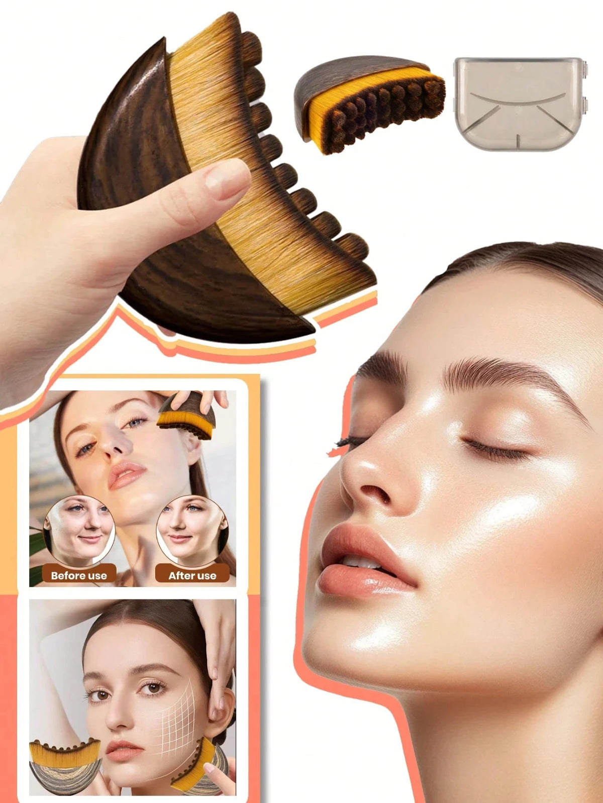 Face Massage Brush with Contour Design for Chin and Jawline Beauty Routines, A or B Selection Labels for Instruction-Guided Personal Skincare Accessories