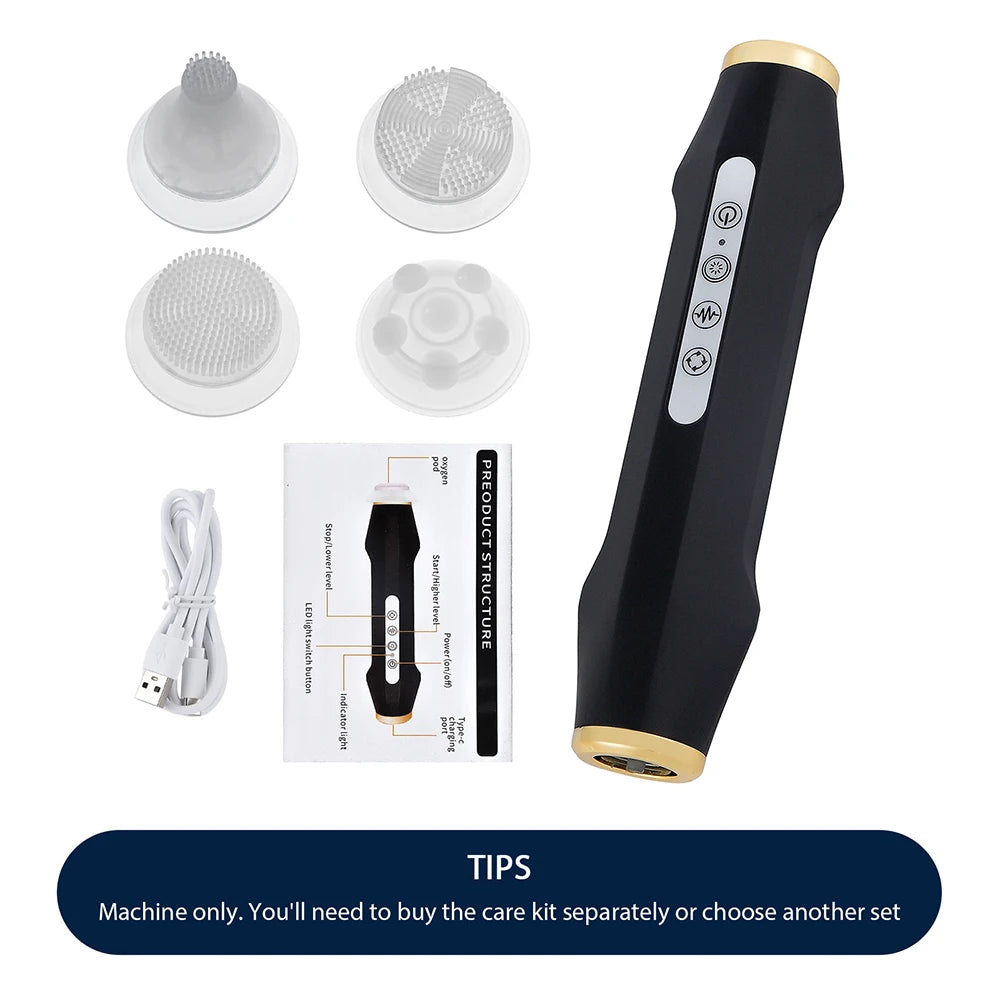 Facial Bubble Pen Machine Only with Five Vibration and Spin Levels, Eight LED Modes, White or Black Handheld Device, Care Kit Sold Separately