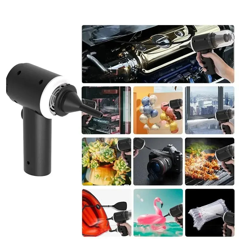 Car Vacuum Cleaner with USB Rechargeable Battery and Nozzle Kit, Black Cordless Handheld Tool for Vehicle Interior Crumbs and Household Spot Cleaning