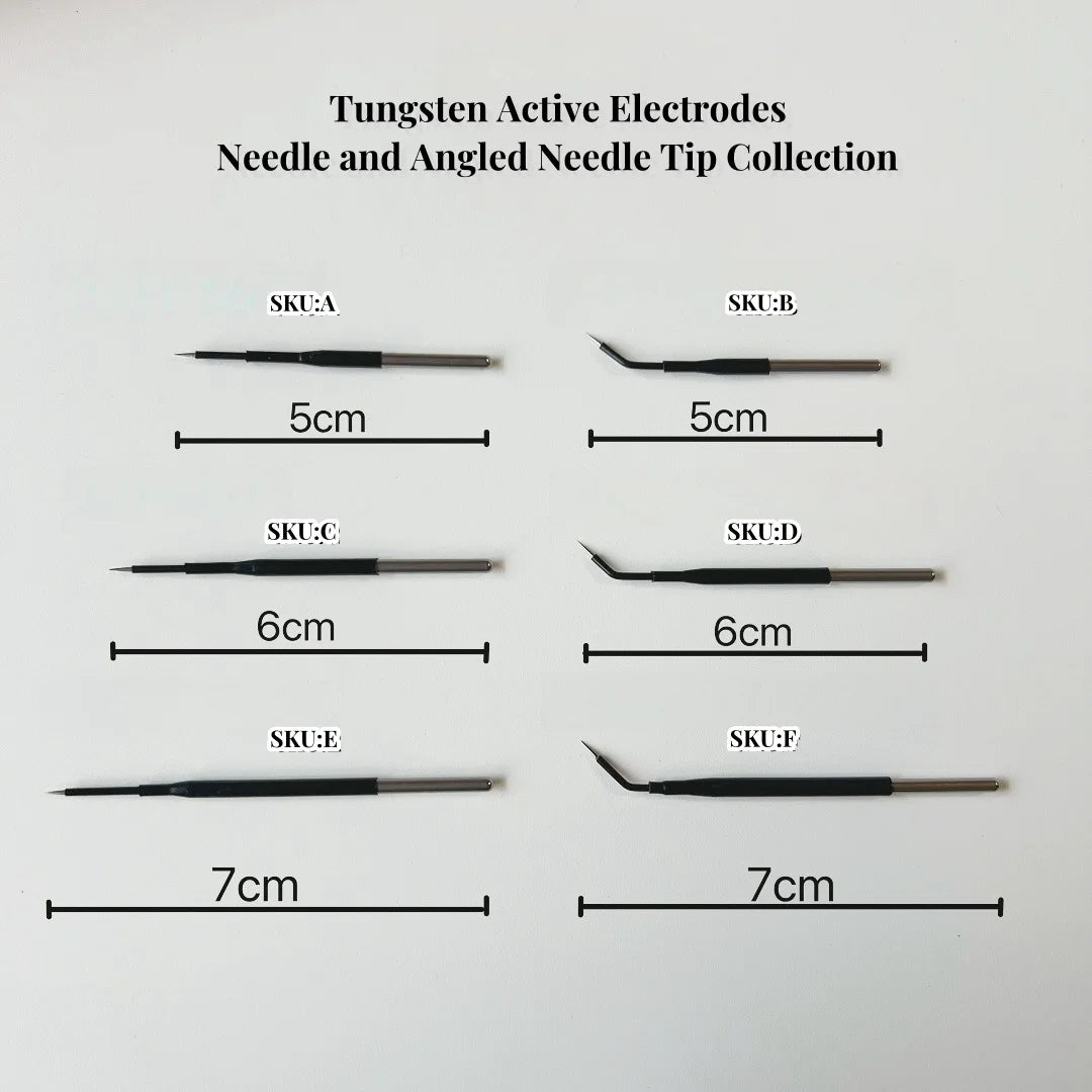 Tungsten Electrosurgical Needle Electrode, Single Non-Sterile Accessory with Listed 2.36mm Shaft for Compatible Monopolar Pencils, SKU A to F Options