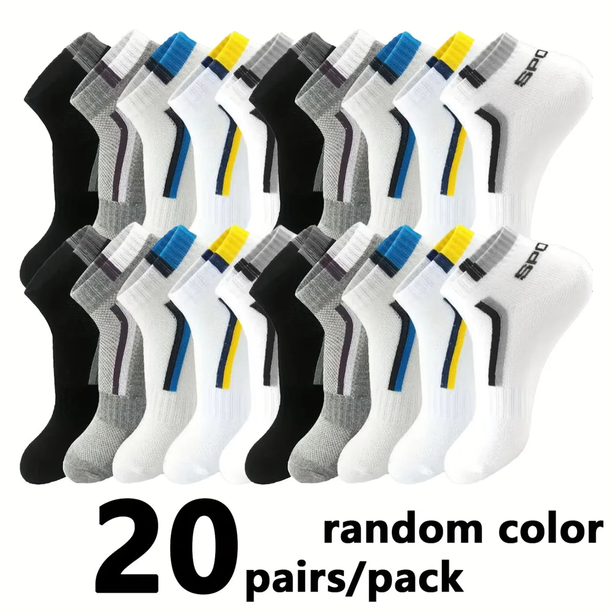 Men's Mesh Ankle Socks in Polyester, Short Casual and Sports Style Multipacks with 5, 10, 20, 30 or 40-Pair Labels and Black, White, Gray or Mixed Options