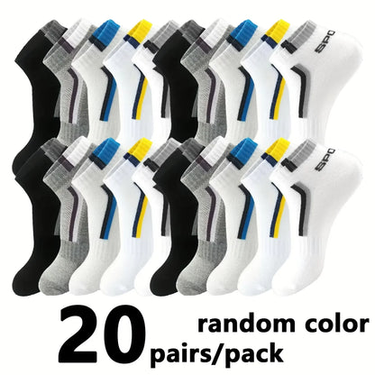 Men's Mesh Ankle Socks in Polyester, Short Casual and Sports Style Multipacks with 5, 10, 20, 30 or 40-Pair Labels and Black, White, Gray or Mixed Options