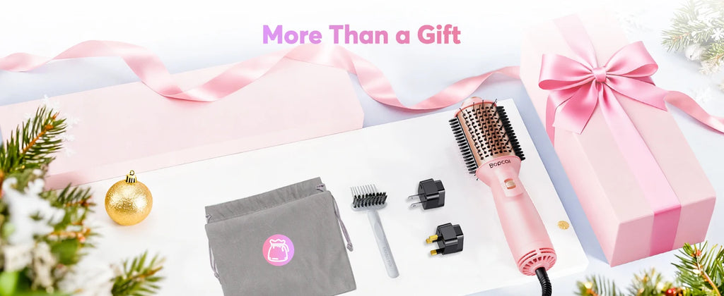 Dual Voltage Travel Hair Dryer Brush, Pink 4-in-1 Compact Hot Air Styler with Listed 100–240V Operation, Three Heat and Airflow Modes and US, EU or UK Plug Choices