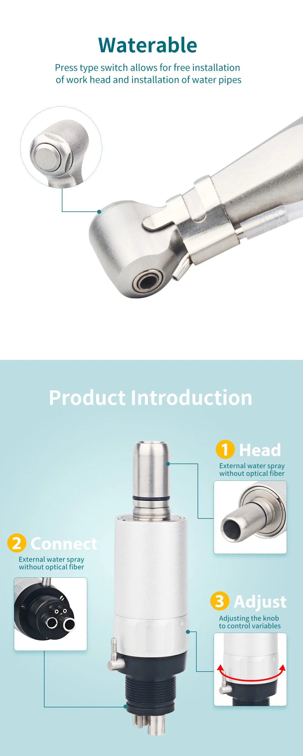 Dental Air Motor and Low Speed Handpiece Options, 2 or 4 Hole Motor, Contra Angle or Straight Attachment Selections for Professional Polishing Equipment