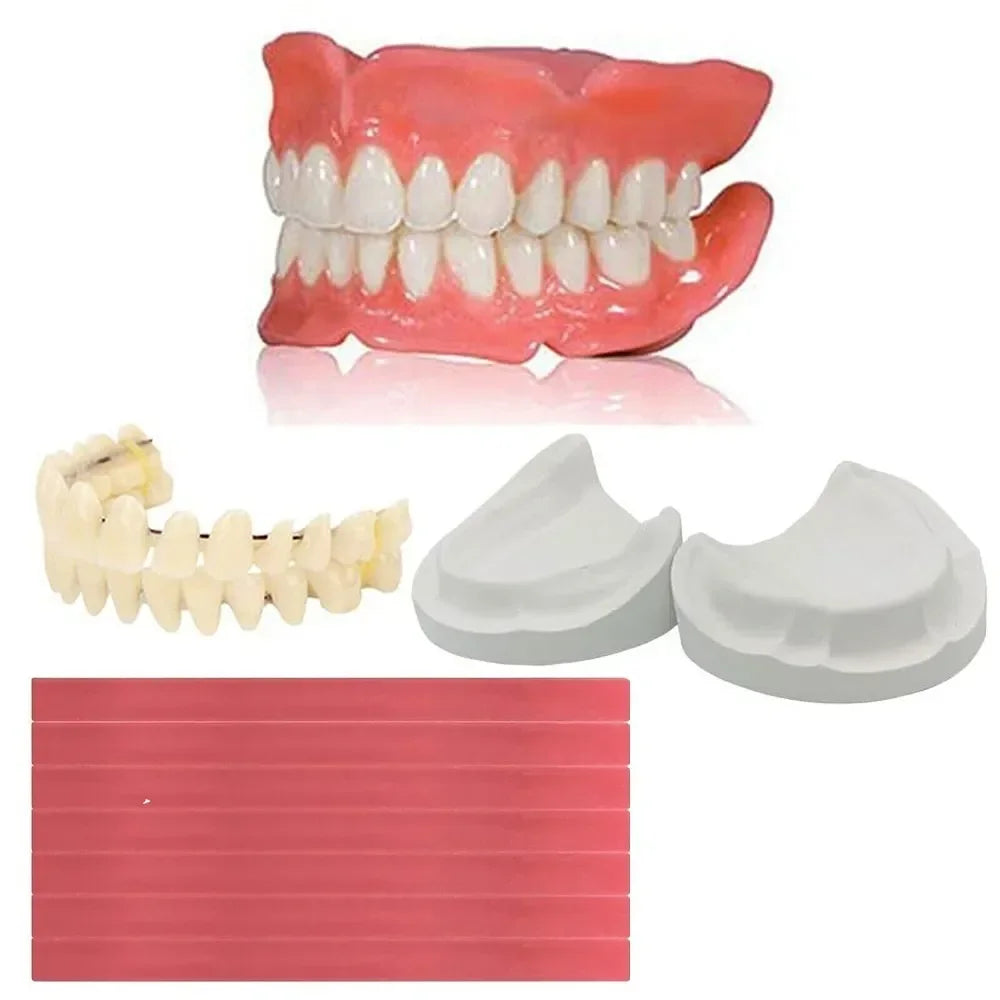 Denture-Style Resin Teeth and Wax Kit, 1Set Selection with Upper and Lower Configuration References for Adults, Professional Dental Fit Review Required