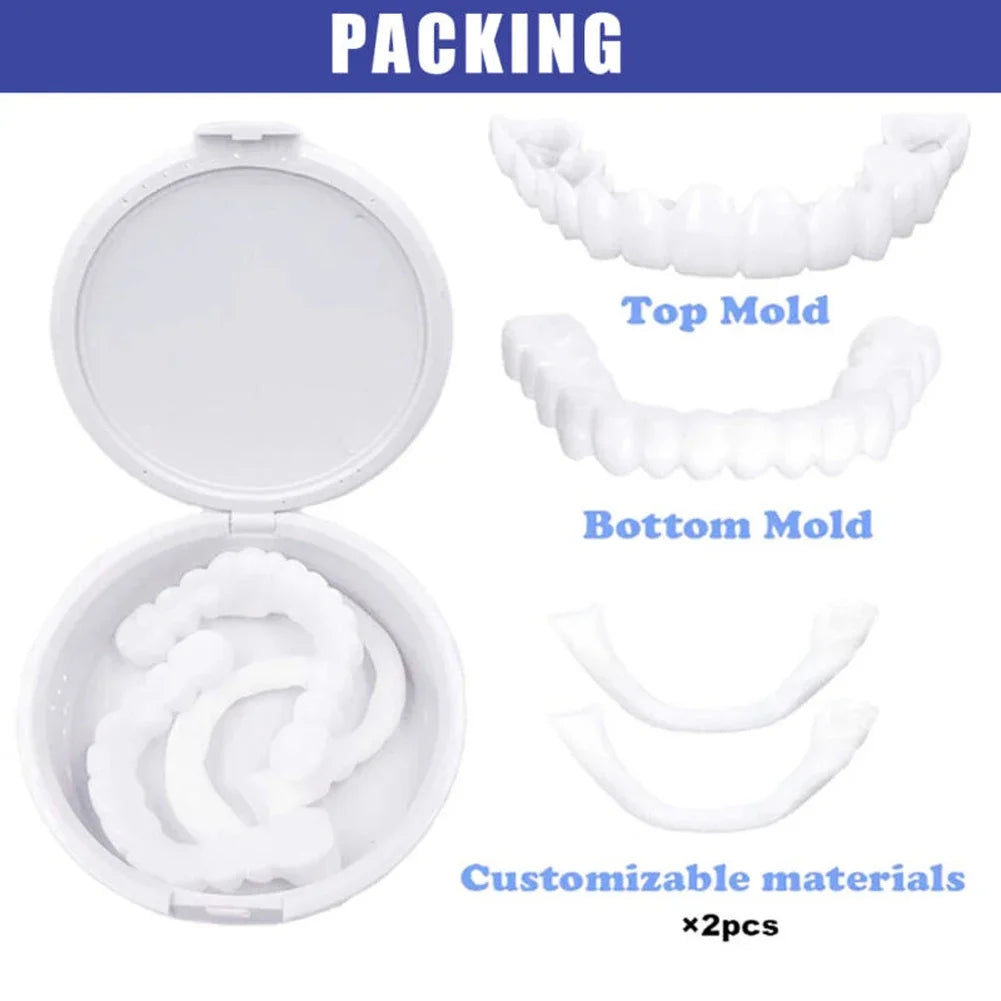 White Cosmetic Teeth Cover, Temporary False-Teeth Appearance and Denture-Style Listing with Material, Fit and Retention Requiring Professional Dental Review