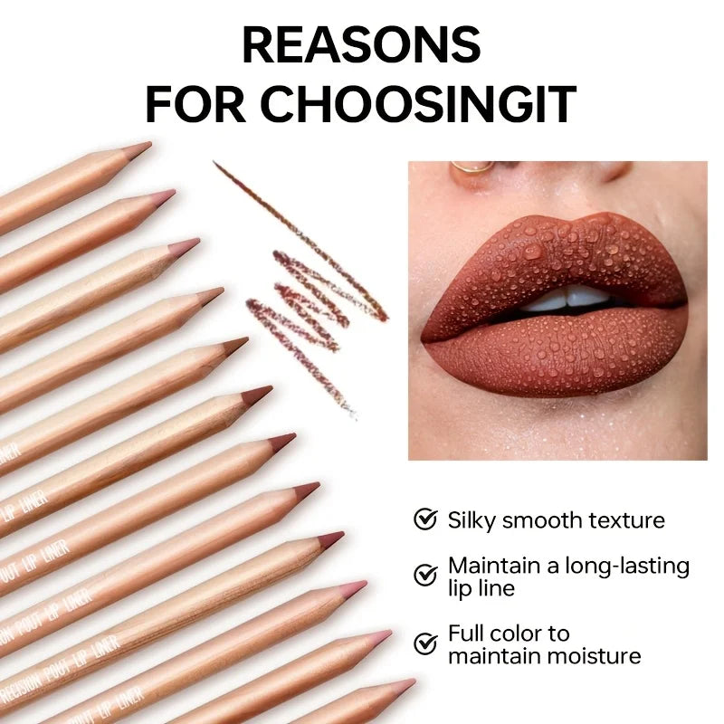 Matte Lip Liner Pencil with Twenty-Four Numbered Shade Choices, Listed Nude Finish Reference for Lip Outline Makeup, Everyday Looks and Personal Beauty Gifts
