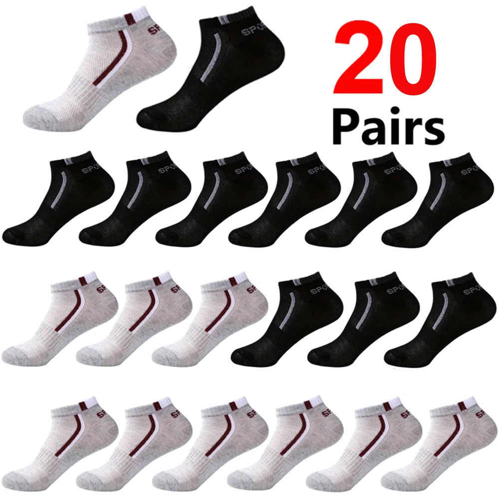 Men's Mesh Ankle Socks in Polyester, Short Casual and Sports Style Multipacks with 5, 10, 20, 30 or 40-Pair Labels and Black, White, Gray or Mixed Options