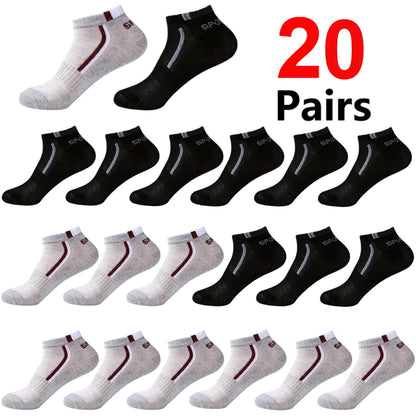 Men's Mesh Ankle Socks in Polyester, Short Casual and Sports Style Multipacks with 5, 10, 20, 30 or 40-Pair Labels and Black, White, Gray or Mixed Options