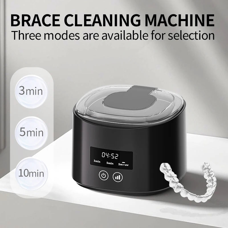 Three-Mode Retainer Cleaner with Black Portable Design, Automatic Cleaning Device for Compatible Removable Dentures, Dental Appliances and Selected Jewelry Care