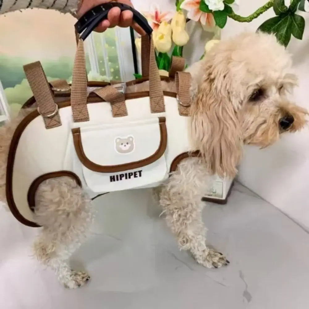 Oxford Cloth Dog Carrier Backpack with Mesh Panels, Listed Padded Interior and Adjustable Strap in Black or Beige, S to XL Options for Pet Outings