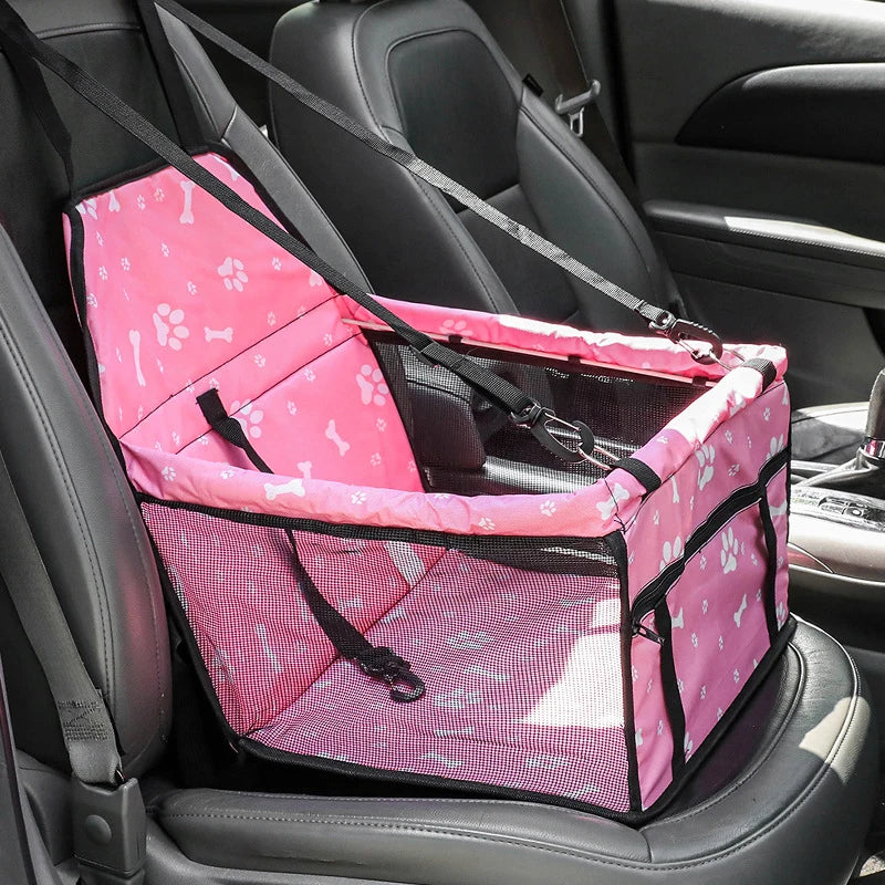 Dog Car Booster Seat Basket with Mesh Design, Foldable Pet Travel Carrier for Compatible Vehicle Seating, Black, Red, Pink, Blue and Gray Option Labels