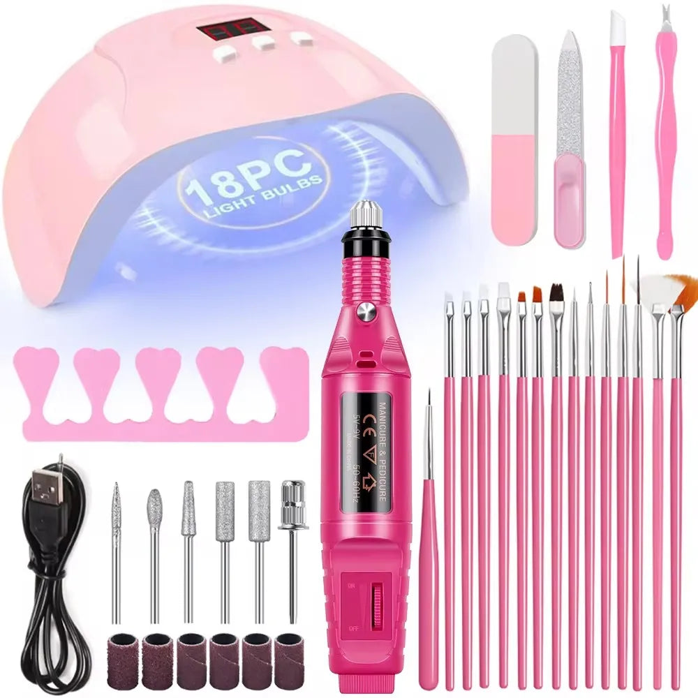 LINMANDA USB Nail Drill and Lamp Kit with Electric Polish File and UV LED Curing References, Seven Numbered Set Options for Adult Gel and Acrylic Nail Art