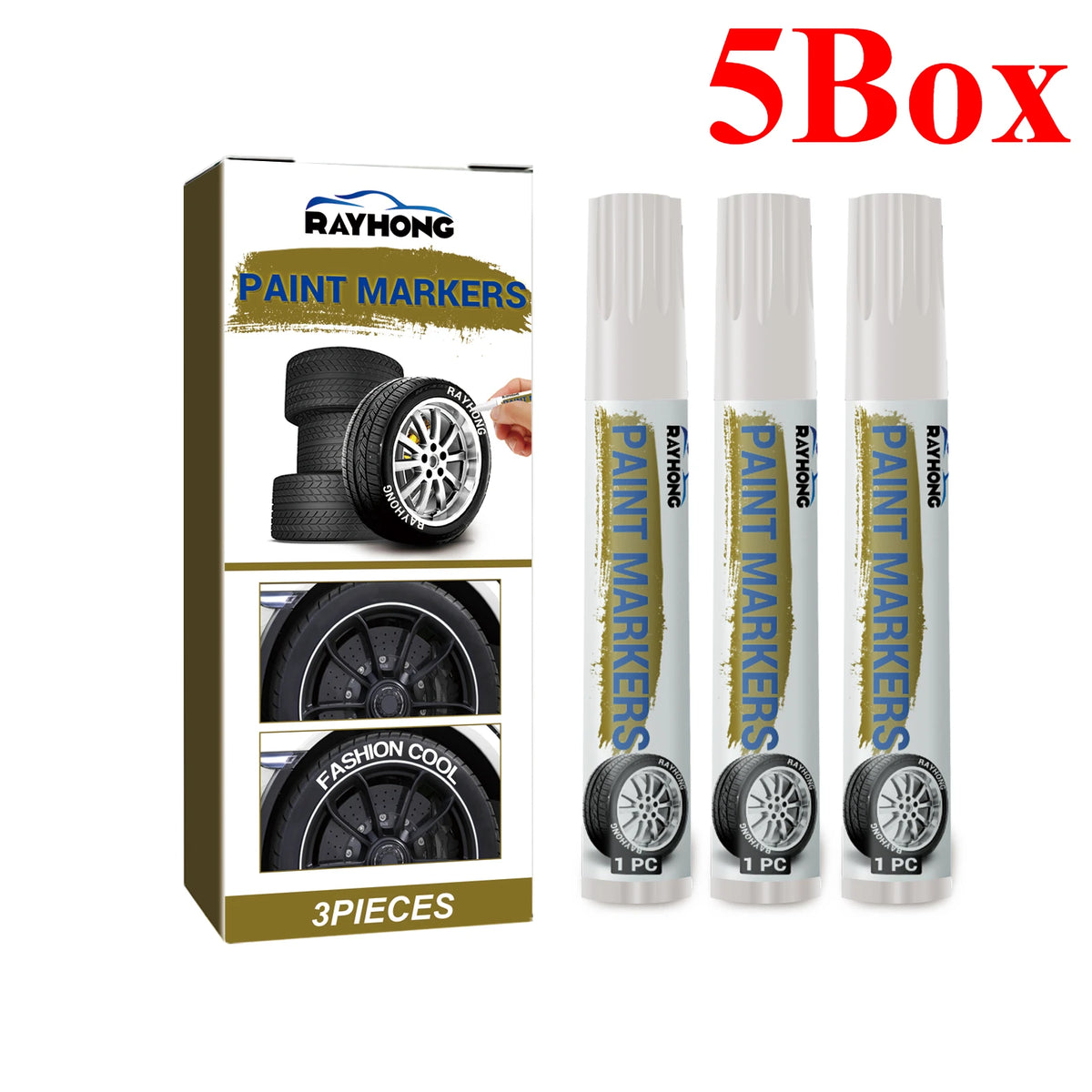 White Tire Lettering Paint Pens, Oil-Based Fine Round Tip Markers with Three Pens per Box, 1Box, 3Box or 5Box Options for Compatible Automotive Detailing