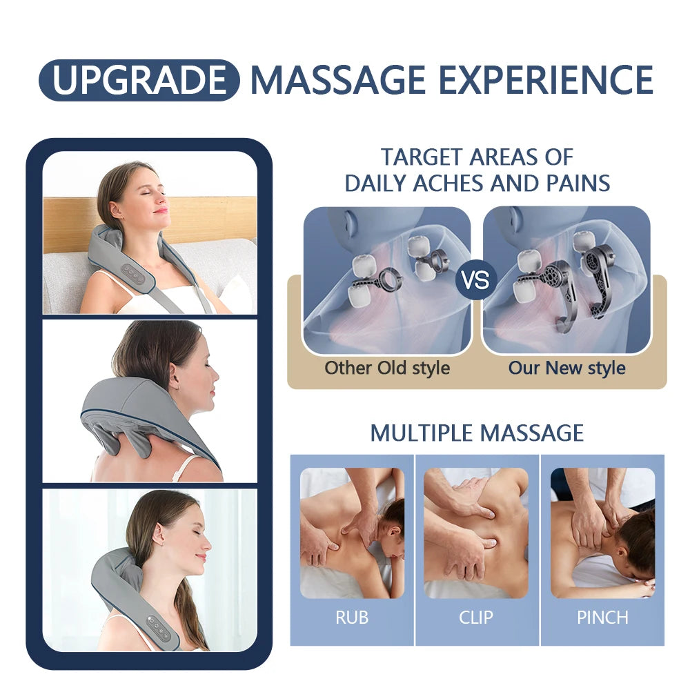 Rechargeable Neck and Shoulder Massage Shawl with Listed Two Modes, Adjustable Straps and Back Buckle, 20W or 26W Kneading Models in White, Grey and Brown Options