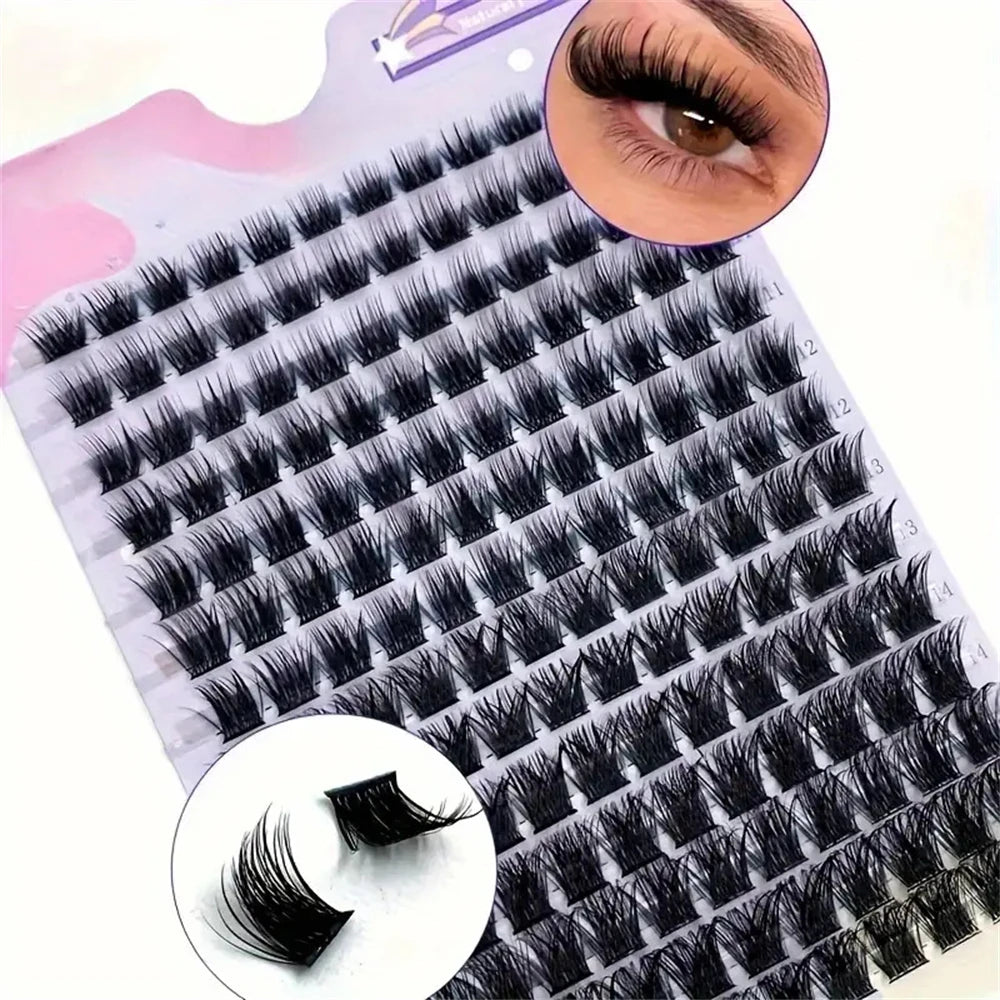 168-Piece Lash Cluster Set with Listed 9–16mm Mixed Lengths and 0.07mm Thickness, D and DD Curl References for Custom Eye Makeup Styling