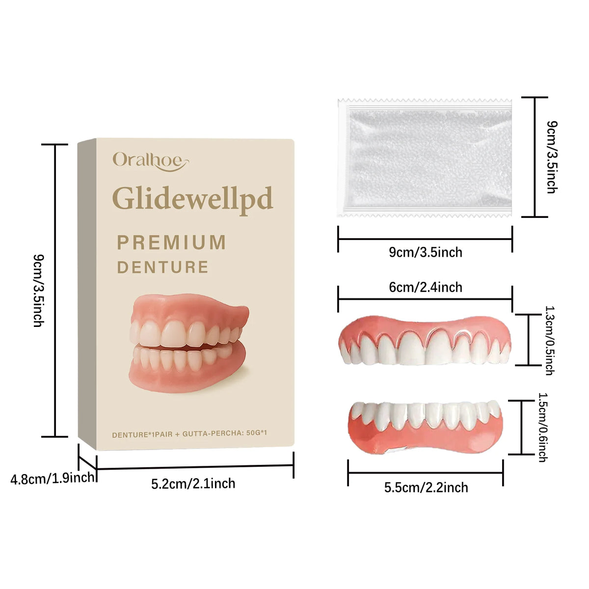 Temporary Cosmetic Teeth Covers with Listed Silicone Material, Boxed and Multi-Piece Options for Smile Appearance, Dental Fit Check Required