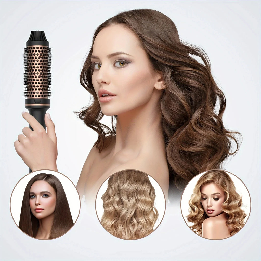 Heated Curling Brush with LCD Display and Listed 60-Minute Auto-Off, Black or Pink Thermal Hair Styler with Four Regional Plug Choices and No Hot-Air Function
