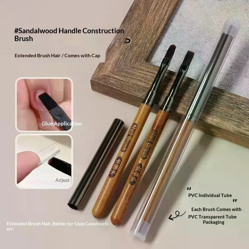 Wood Handle Nail Art Brush with Extended Bristles, Protective Metal Cap and PVC Storage Tube for Gel Application, Shaping and DIY Manicure