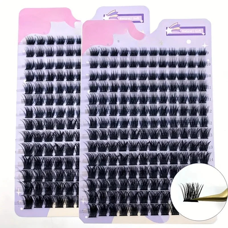 C Curl Wispy Cluster Lashes, Reusable Fluffy Individual False Eyelashes with Listed 9–16mm Mixed Lengths for Natural-Looking DIY Makeup Styling