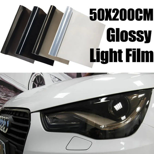 Car Headlight Tint Film with Self-Adhesive Vinyl Backing, 50cm x 200cm Sheet in Matte Black, Light Black, Deep Black or Transparent for Lamp Styling Projects