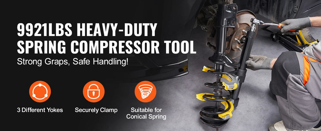 Strut Spring Compressor Kit by SucceBuy with Three Interchangeable Yoke Sizes and Heat-Treated #45 Steel for Compatible MacPherson Suspension Workshop Service