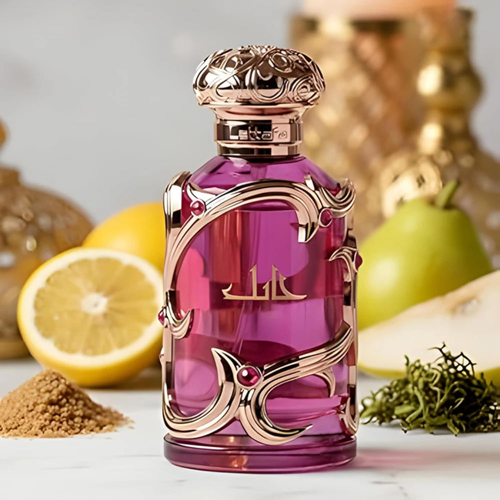 Women's Pear Jasmine Perfume with Listed 100ml Eau de Parfum Spray, Bergamot and Amber Musk Notes, Rose Red Option and Decorative Rose Gold Bottle for Gifts