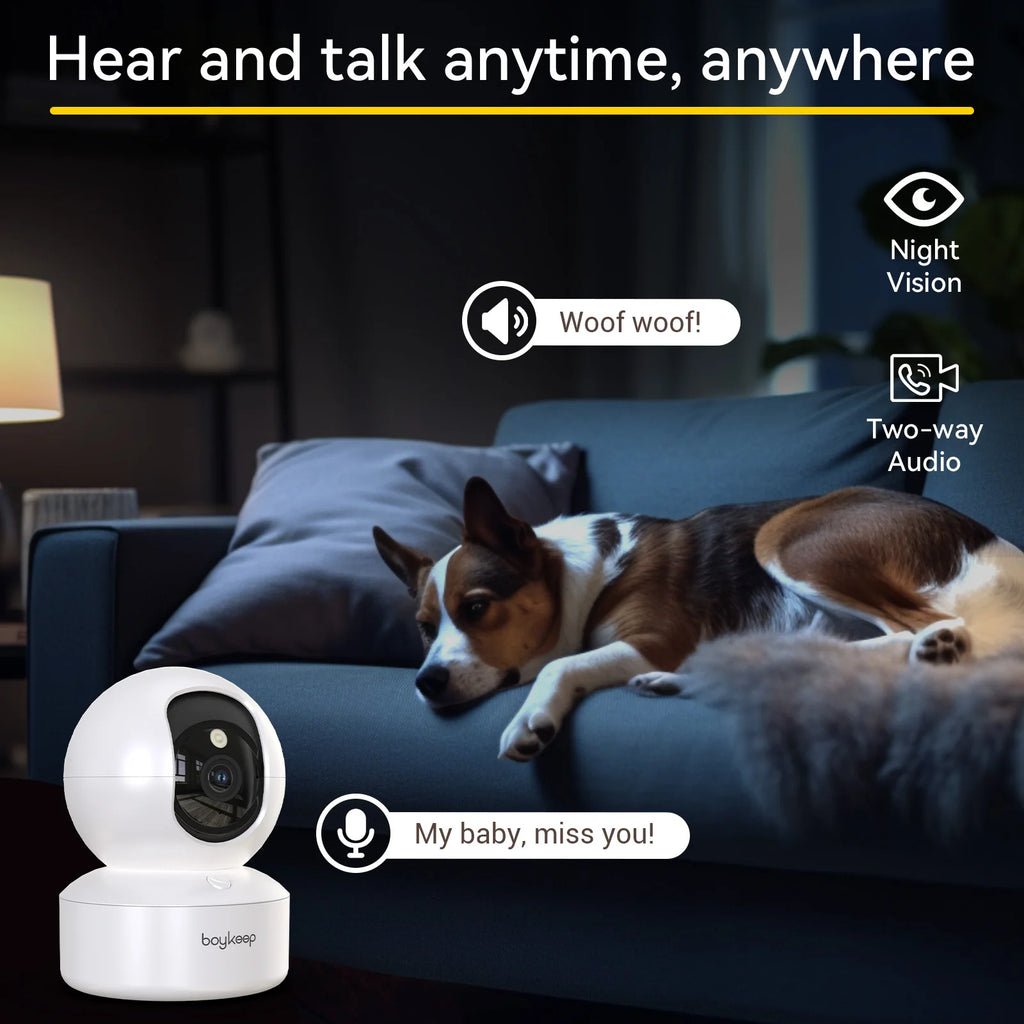 Indoor WiFi Security Camera by BoyKeep, Listed 2K Video with Dual-Band WiFi, 360-Degree PTZ, Infrared Night Vision and Two-Way Audio, USB Selection
